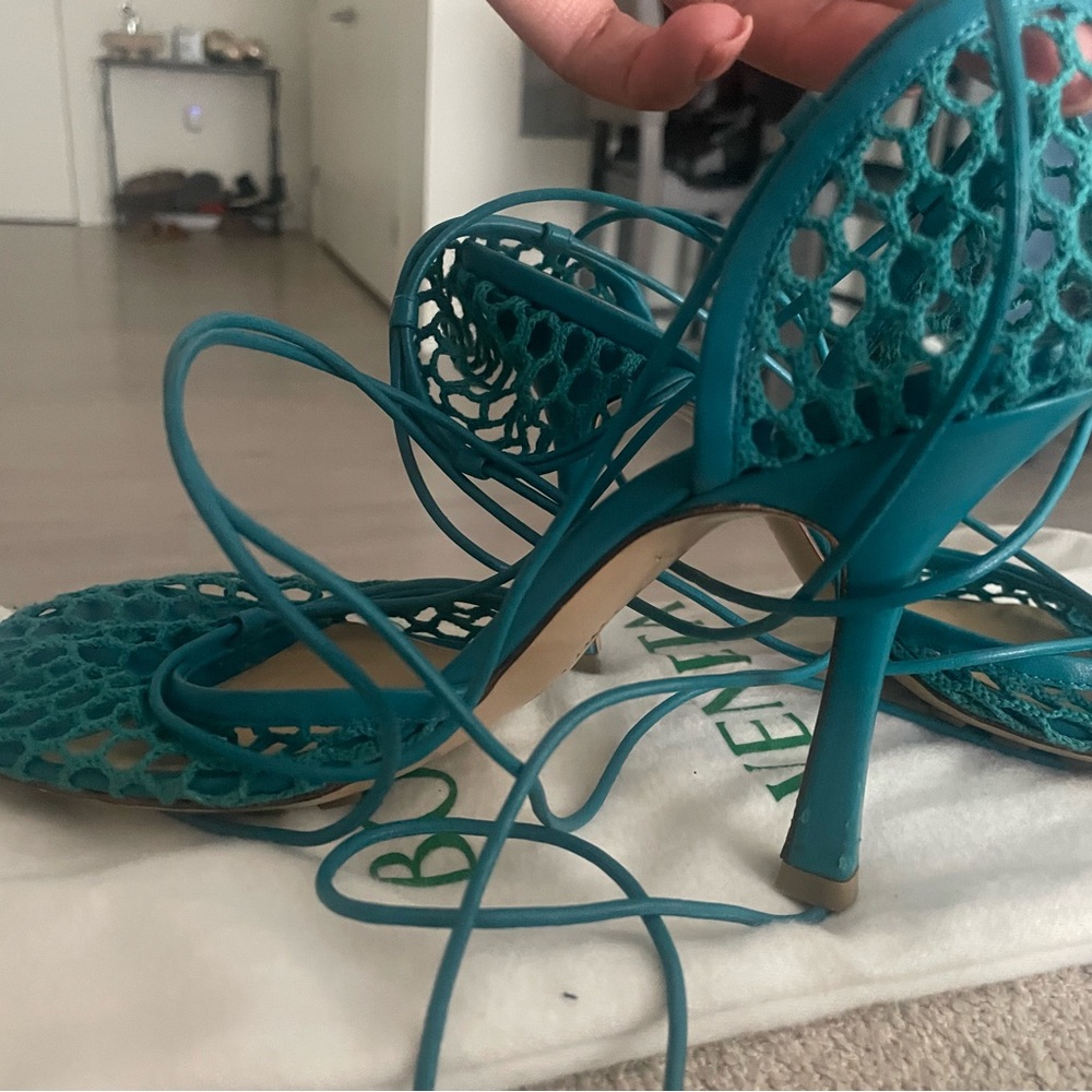 Bottega Veneta Teal Strappy Heels - Picture 2 of 7